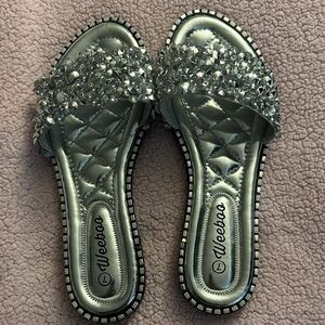 Silver Crystal Embellished Women's Sandals